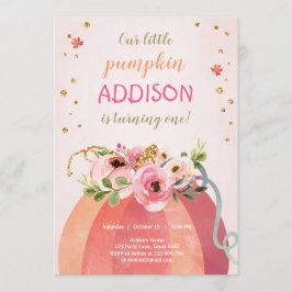 Invitación Calabaza floral Otoño Otoño Oro Chica de cumpleaño
