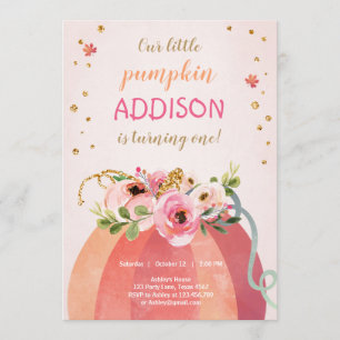 Invitación Calabaza floral Otoño Otoño Oro Chica de cumpleaño