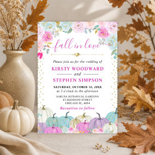 Invitación Calabaza Floral Púrpura y Azul Boda de Otoño