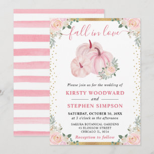 Invitación Calabaza Floral Rosa Claro Boda de Otoño