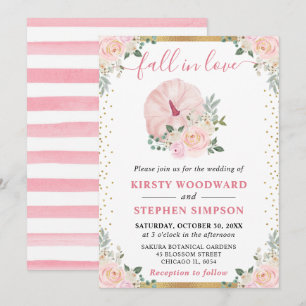 Invitación Calabaza Floral Rosa Claro Boda de Otoño