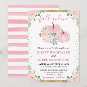 Invitación Calabaza Floral Rosa Claro Boda de Otoño