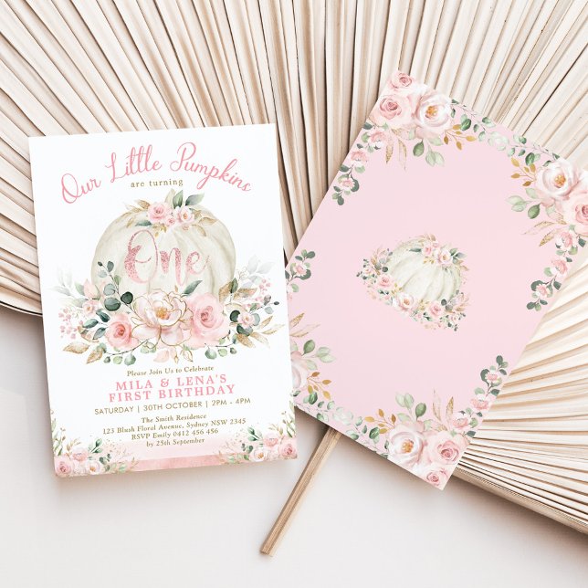 Invitación Calabaza Floral Rosa Doble Hermana Junta Primer Cu (Subido por el creador)