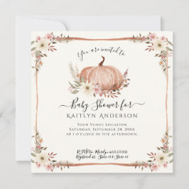 Invitación Calabaza floral rosa otoño Baby Shower QR código