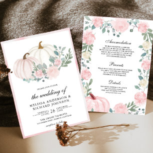 Invitación Calabaza Floral Rosa Sonrojado Todo en Uno Boda