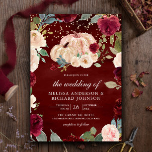 Invitación Calabaza floral Rustic Gold Peach Floral Burgundy 