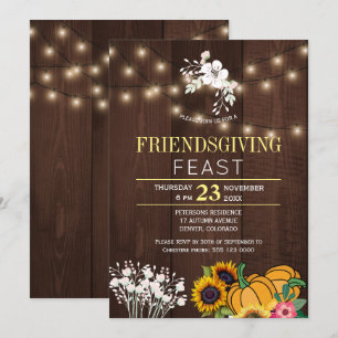 Invitación Calabaza Floral Rústica Madera Ilumina Amistad