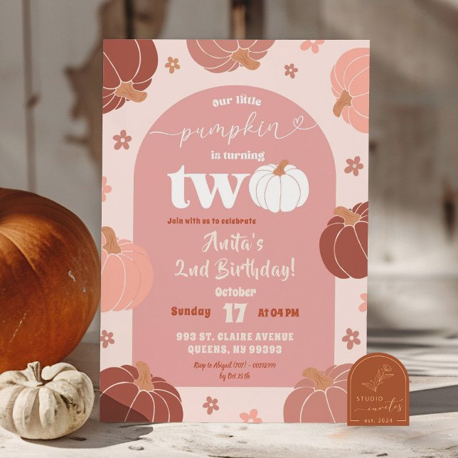 Invitación Calabaza floral suave rosa retro segundo Chica de  (Subido por el creador)