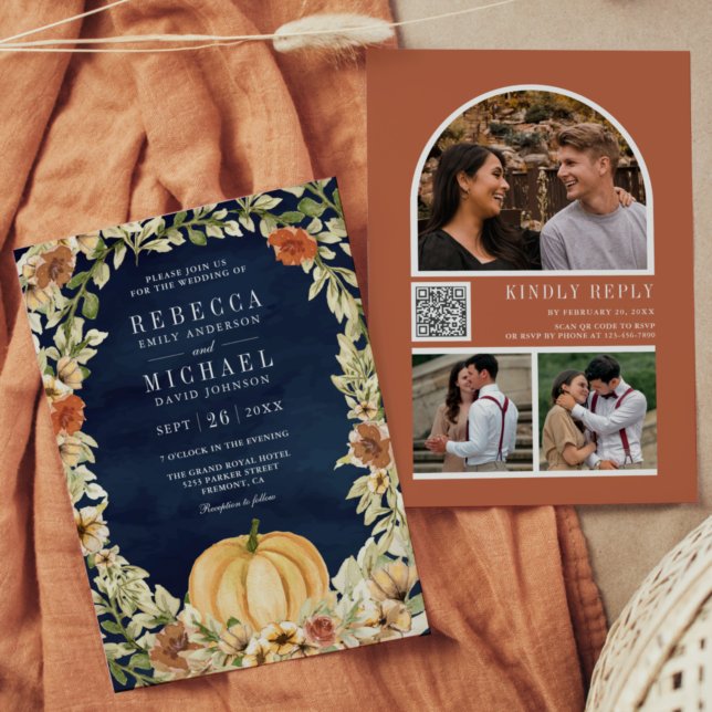 Invitación Calabaza floral Terracotta Código QR Boda de la Ma (Subido por el creador)