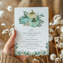 Invitación Calabaza Floral Turquesa Cena de Acción de Gracias
