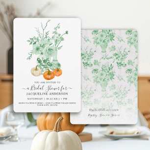 Invitación Calabaza floral vintage verde en ducha de novia bl