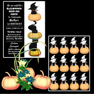 Invitación Calabaza Gatos Negros Spooktacular Halloween Cumpl