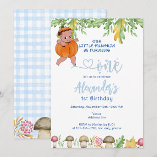 Invitación Calabaza girando un hongo sembrado 1er cumpleaños
