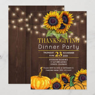 Invitación Calabaza girasoles Rustic Barn Wood Acción de Grac