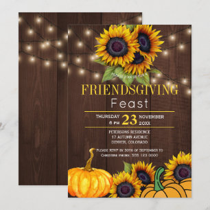 Invitación Calabaza girasoles Rústico de la madera de grano d