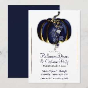 Invitación Calabaza Glam dorado azul marino Cena de fiesta de