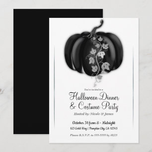 Invitación Calabaza glamour negra y plateada para cena de Hal