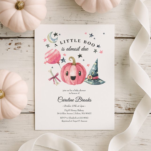 Invitación Calabaza Halloween Pequeño Boo Rosa Baby Shower (Subido por el creador)