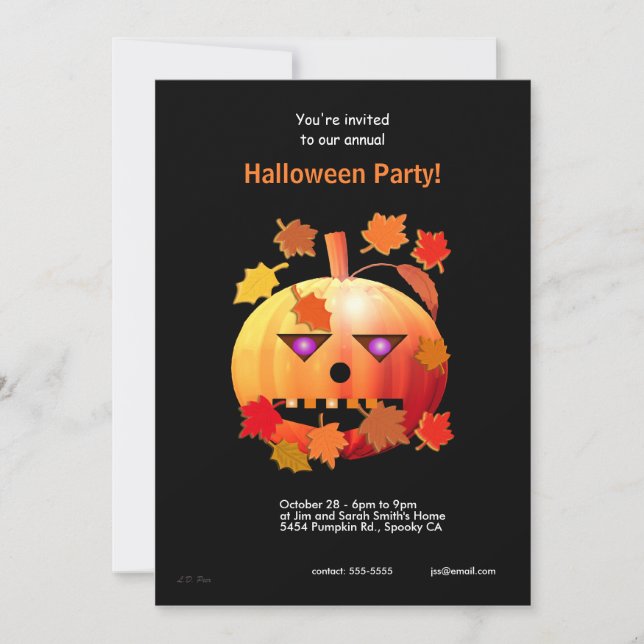 Invitación Calabaza loca de Halloween (Anverso)