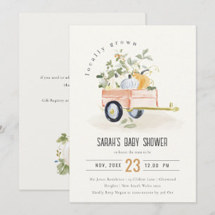 Invitación Calabaza Localmente Cultivada Carro Acuarela Baby