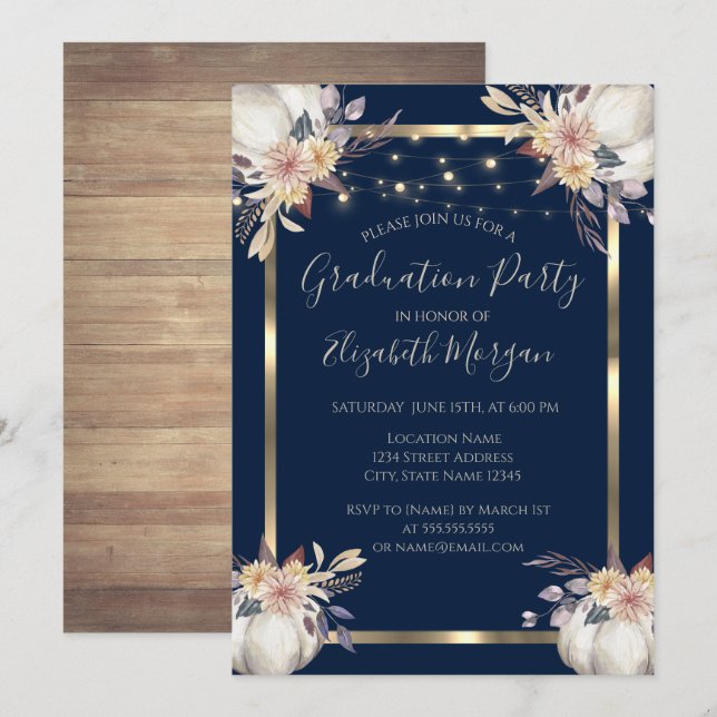 Invitación Calabaza, Luces, Madera, Partido de Graduación del (Anverso / Reverso)