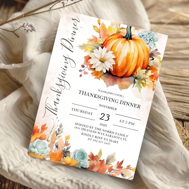 Invitación Calabaza moderna de otoño deja la cena de Acción d (Subido por el creador)