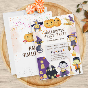 Invitación Calabaza Moderna Naranja Purpura Niños Halloween C