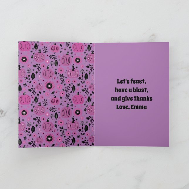 Invitación Calabaza morada y flor de otoño personalizadas  (Interior)