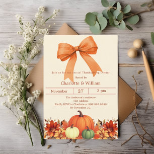 Invitación Calabaza naranja arco de agradecimiento Cena