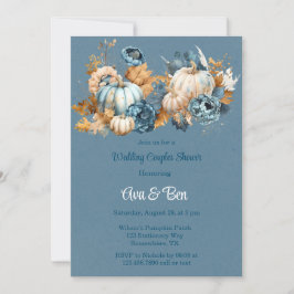 Invitación Calabaza Naranja azul Peony Bodas Ducha