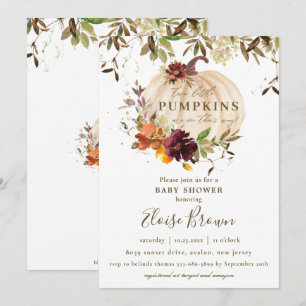 Invitación Calabaza Naranja Borgoña Gemelos Floral Baby Showe