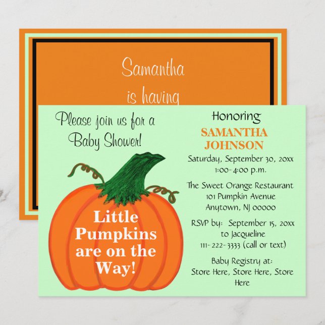 Invitación Calabaza Naranja de bebés gemelos Baby Shower (Anverso / Reverso)