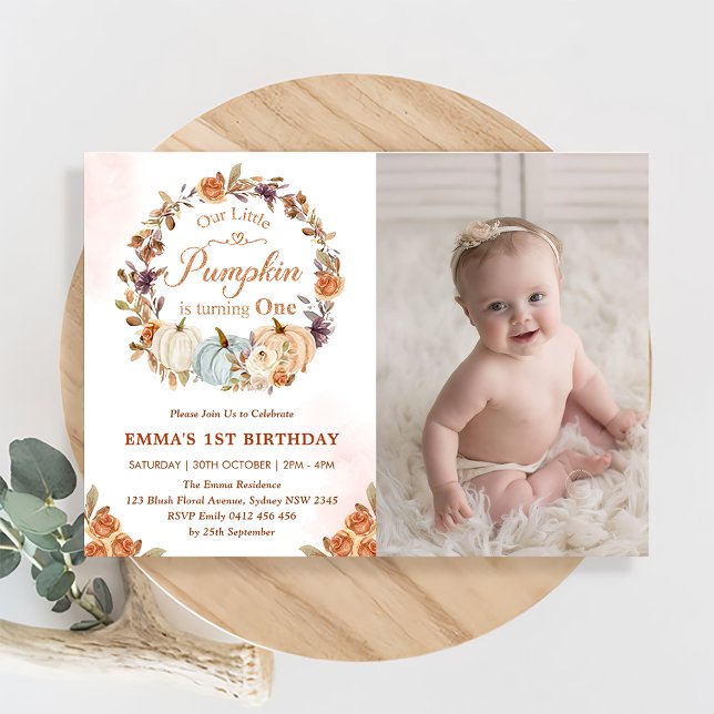 Invitación Calabaza Naranja de cumpleaños Fiesta floral (Subido por el creador)