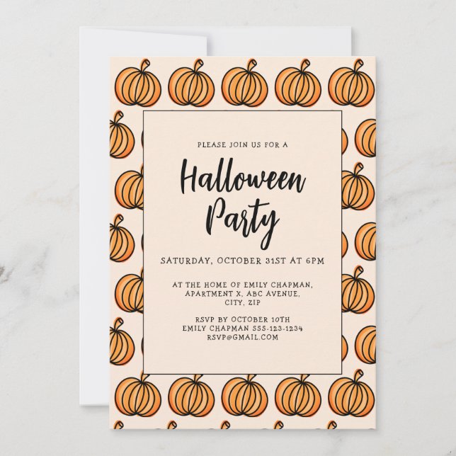 Invitación Calabaza naranja de Halloween (Anverso)