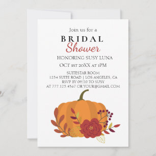 Invitación Calabaza Naranja de la cosecha de otoño con flores