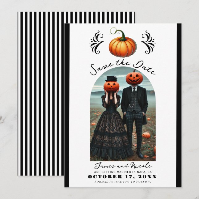 Invitación Calabaza Naranja Halloween Otoño Foto Guardar la F (Anverso / Reverso)