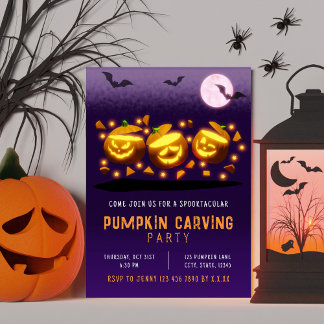 Invitación Calabaza naranja y morada espeluznante de Hallowee