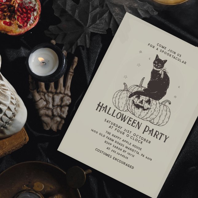 Invitación Calabaza negra para gatos de la fiesta de Hallowee (Subido por el creador)