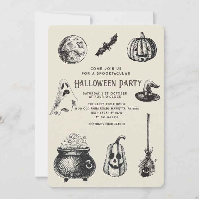 Invitación Calabaza negra para gatos de la fiesta de Hallowee (Anverso)