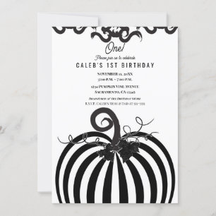 Invitación Calabaza Negra y Blanca Otoño Cumpleaños 1 año