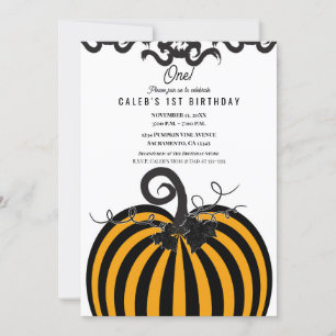 Invitación Calabaza negra y naranja Otoño Cumpleaños número 1