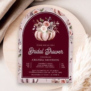 Invitación Calabaza Neutral Arco Floral Borgoña Ducha Bridal