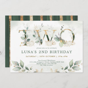Invitación Calabaza Neutral Caída Verde Oro Segundo Cumpleaño
