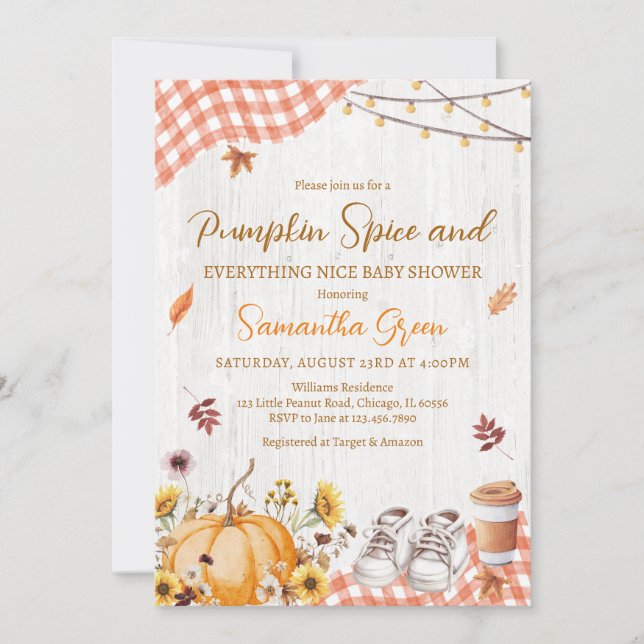 Invitación Calabaza Neutral Spice Everything Nice Baby Shower (Anverso)