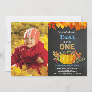 Invitación Calabaza Niño Cumpleaños Otoño Primer Cumpleaños P
