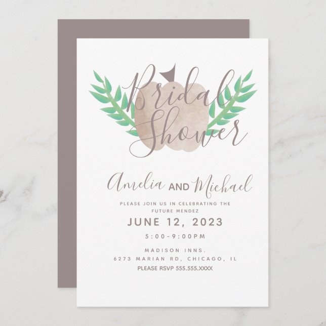 Invitación Calabaza nuclear marrón verde beige ducha de novia (Anverso / Reverso)