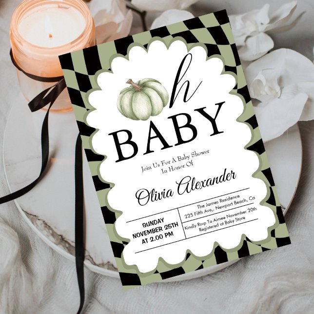 Invitación Calabaza Oh Bebé Sage Green Checkdesk Baby Shower (Subido por el creador)