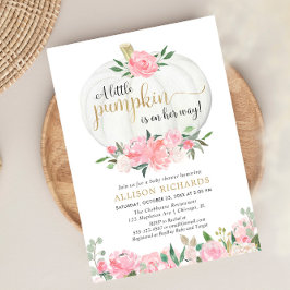 Invitación Calabaza oro rosa otoño floral chica bebé ducha