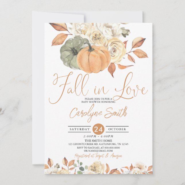 Invitación Calabaza otoñal cae en el amor ducha de novias (Anverso)