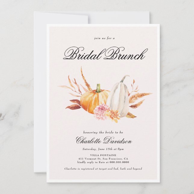 Invitación Calabaza otoñal Elegante Brunch Bridal Femenino (Anverso)